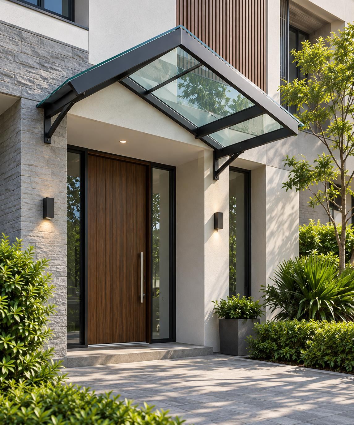 Glass entrance awning