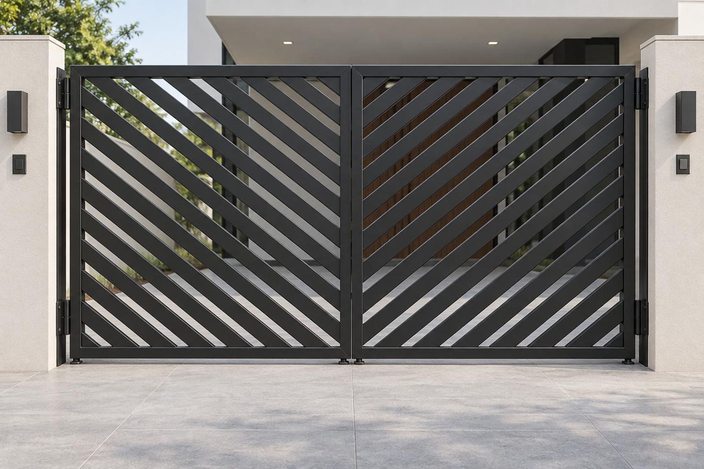 Double gate with diagonal slat pattern